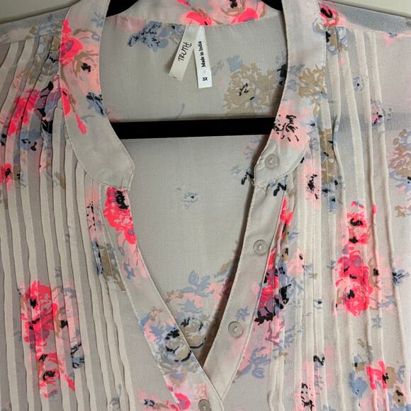 Truth‎ NYC Women V-Neck Cream Floral Long Sleeve Sheer Blouse Plus Size 3XL - Picture 4 of 8